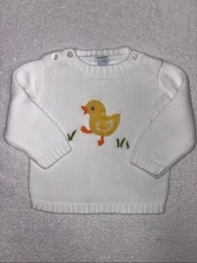 Gymboree animal crackers White Knit Sweater with Yellow Duck Applique 6/12m